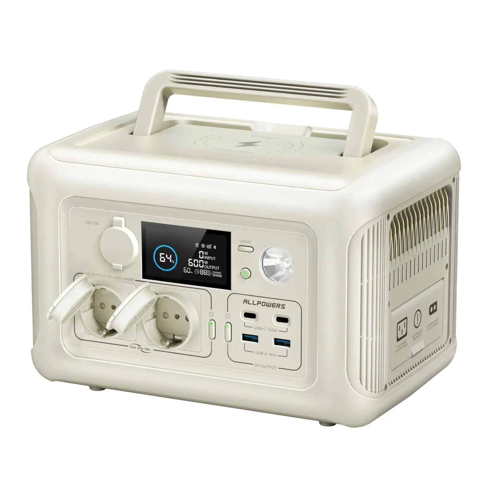 ALLPOWERS R600 Beige Portable Power Station 600W 299Wh LiFeP04 Battery - Image 3